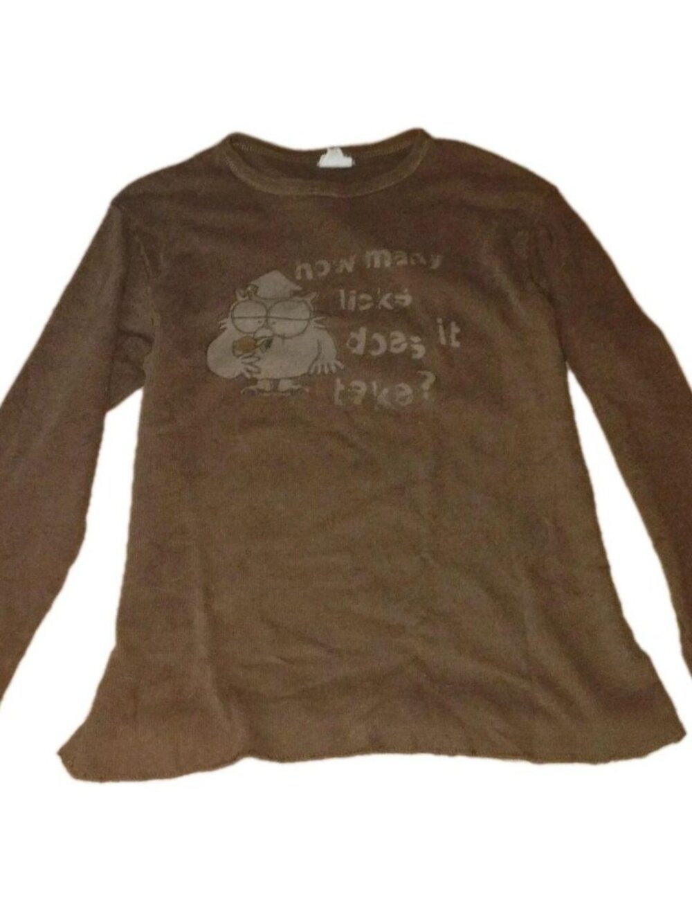 Tootsie Pop How Many Licks Owl Long Sleeve Brown Thermal Size Medium